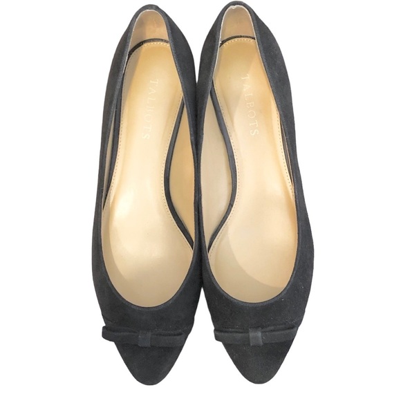 🌈 6/$60, Talbots Edison Black Suede Bow Vamp Point Toe Flat, Size 9.5 - Picture 2 of 11